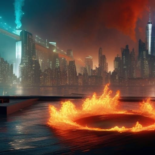 Flaming Whirlpool in Hudson River  by @haxmYor