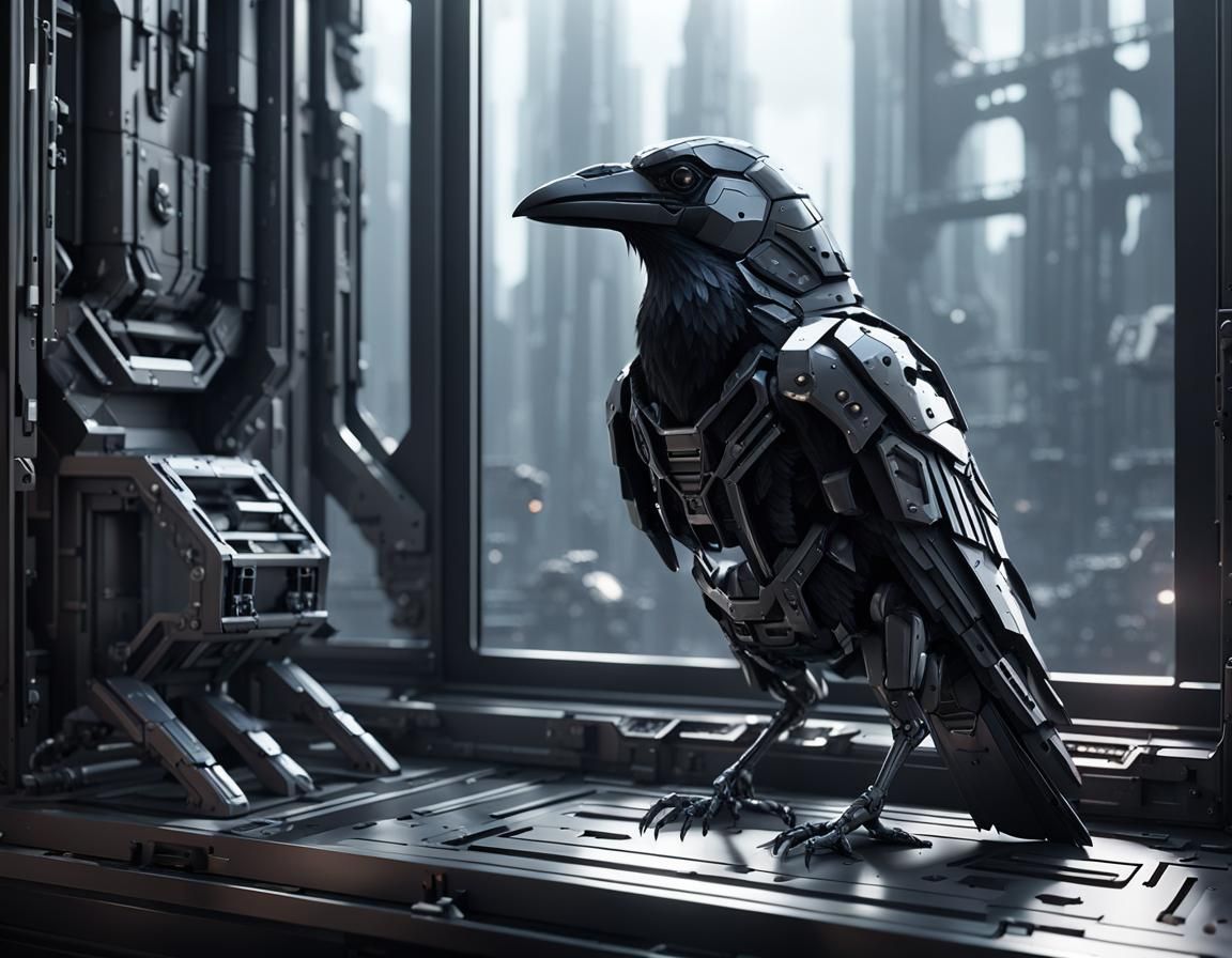 Cyborg spy pet crow  by @Dreamstar