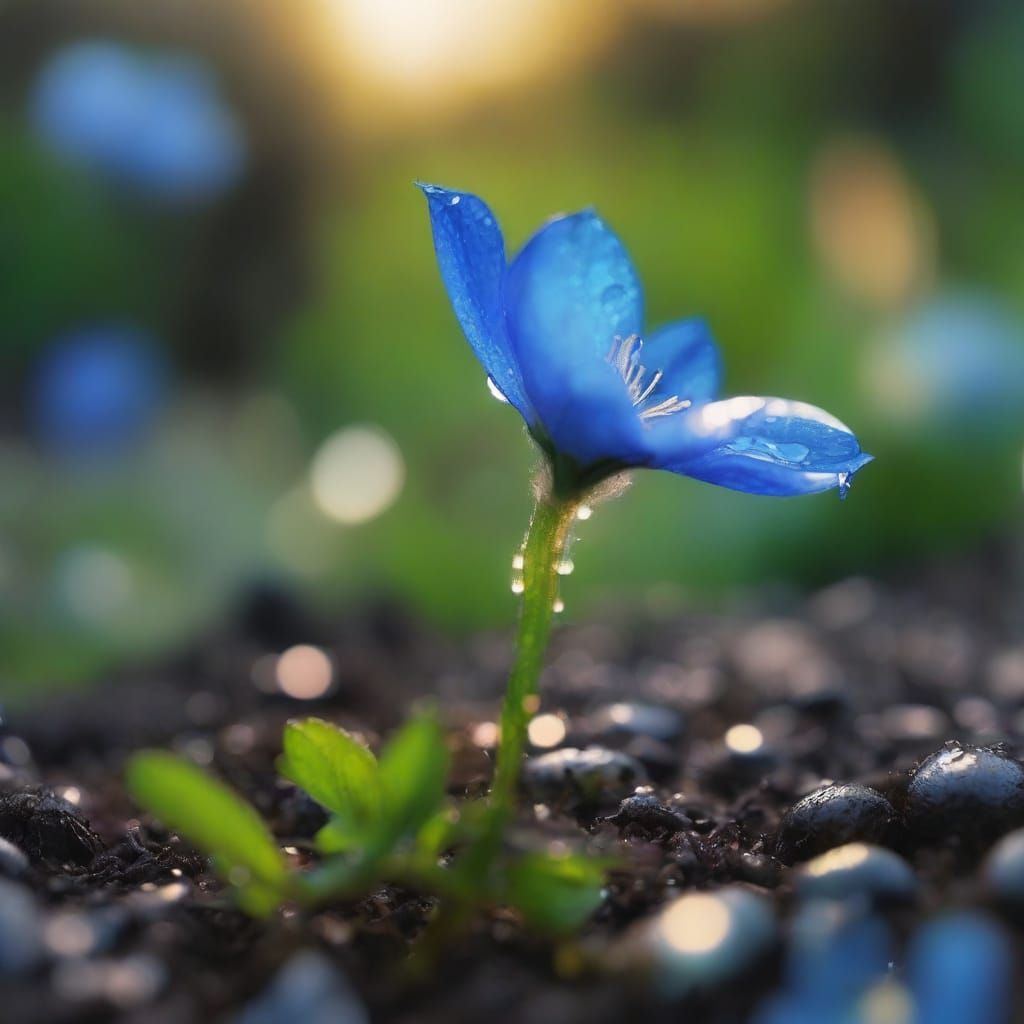 Enchanting Blue Flower Rises From Earth After Rain