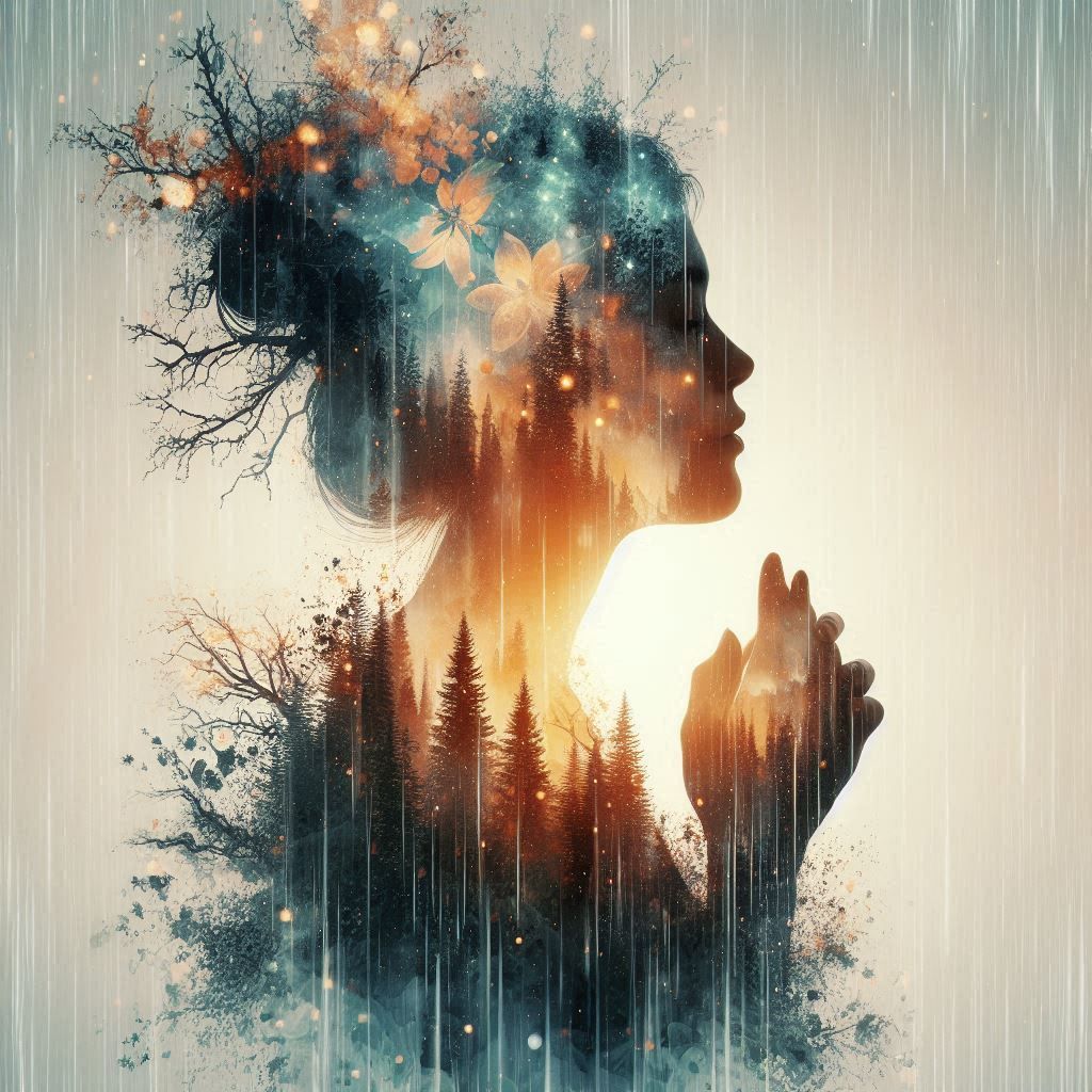 double exposure beautiful fantasy DALL-E 3 portrait landscap...