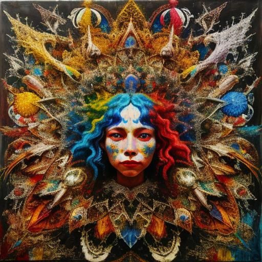 Abstract Expressionist Face with Fractal Geometric Shapes