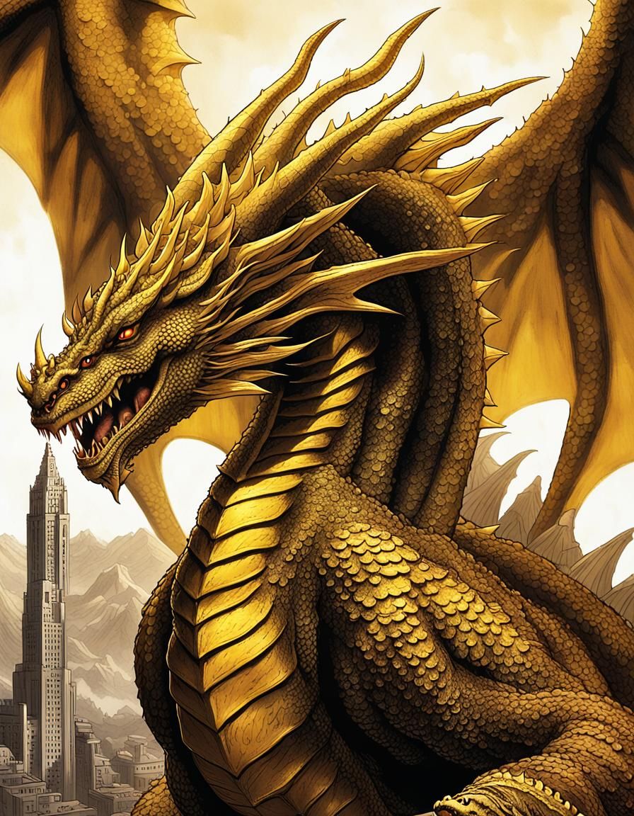 Ghidorah Is A Fearsome, Three-headed Dragon With Gleaming Golden Scales 