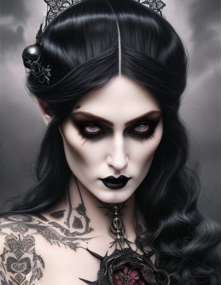 Gothic Witch Portrait with Intricate Tattoos