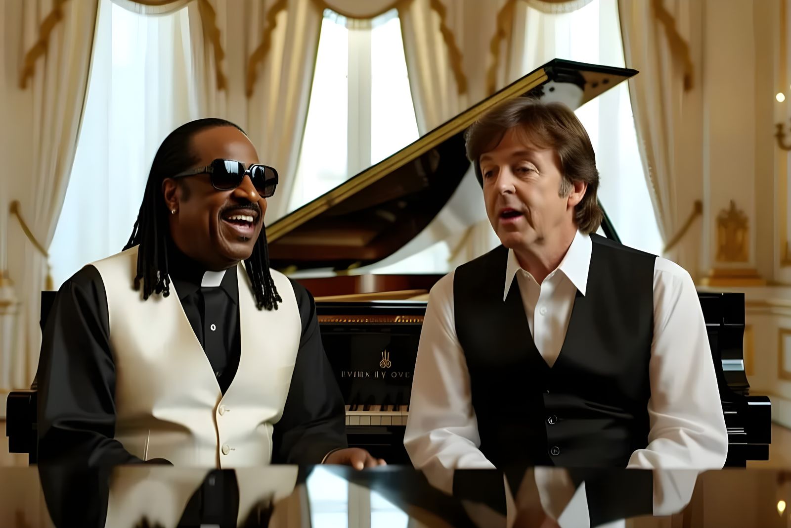  Stevie Wonder and Paul McCartney in 1982 singing Ebony and Ivory  by @Gary Murakami