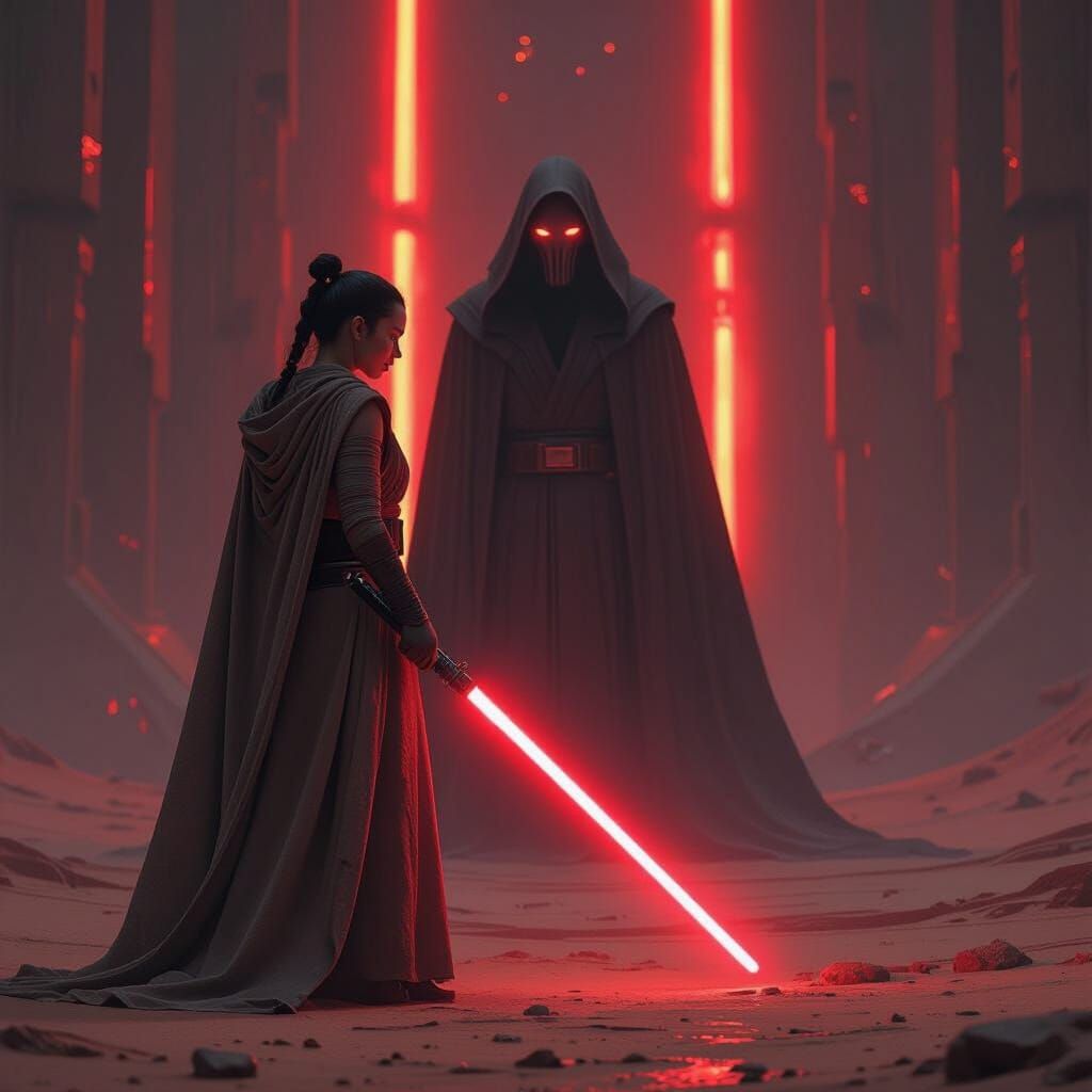 Star Wars Rey being tempted by the dark side of the force by Snoke