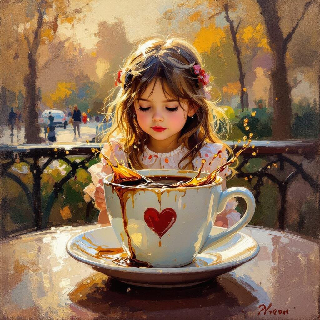 Girl in Heart Coffee Cup Splashed with Coffee