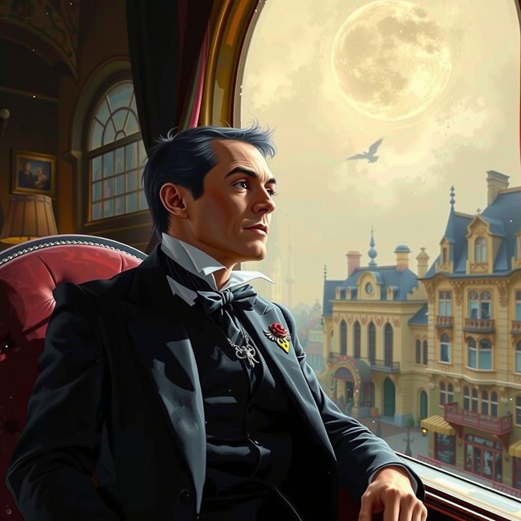 Dapper Vampire Gazing Out the Window