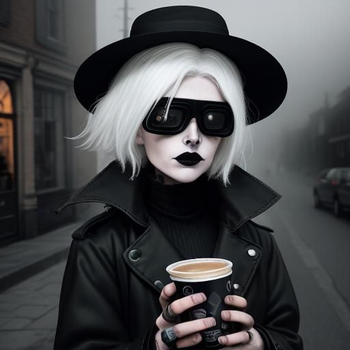 goth coffee shop. coffee cups. smoke. trench coats. cigarett...