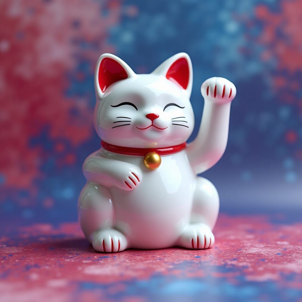 Maneki-neko Japanese cat porcelain figurine