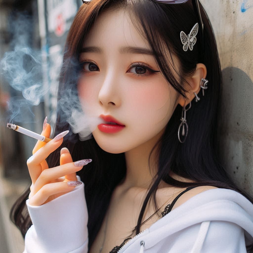 Asian waifu smoke cigarette