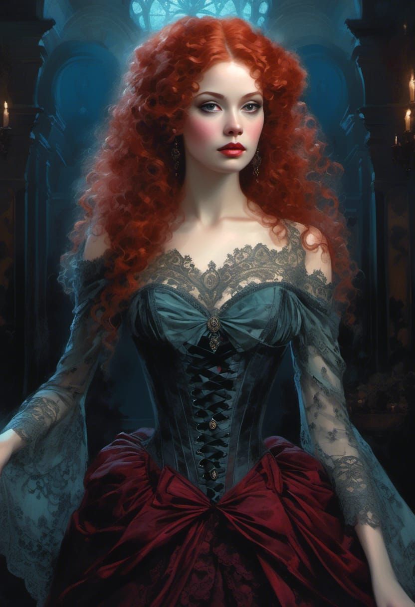 <lora:Soft:1.0> Lady covered in velvet and lace, long black ...