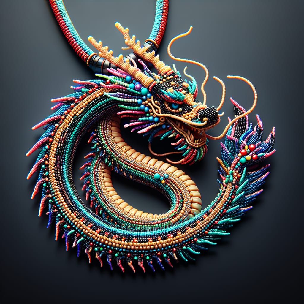 Detailed 3D Dragon Pendant Crafted from Multicolored Beads