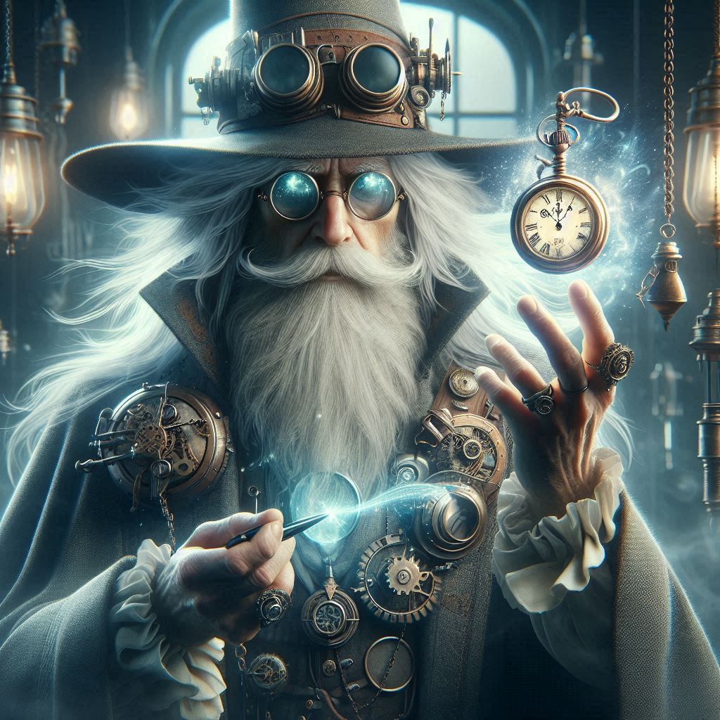 Steampunk wizard bending time