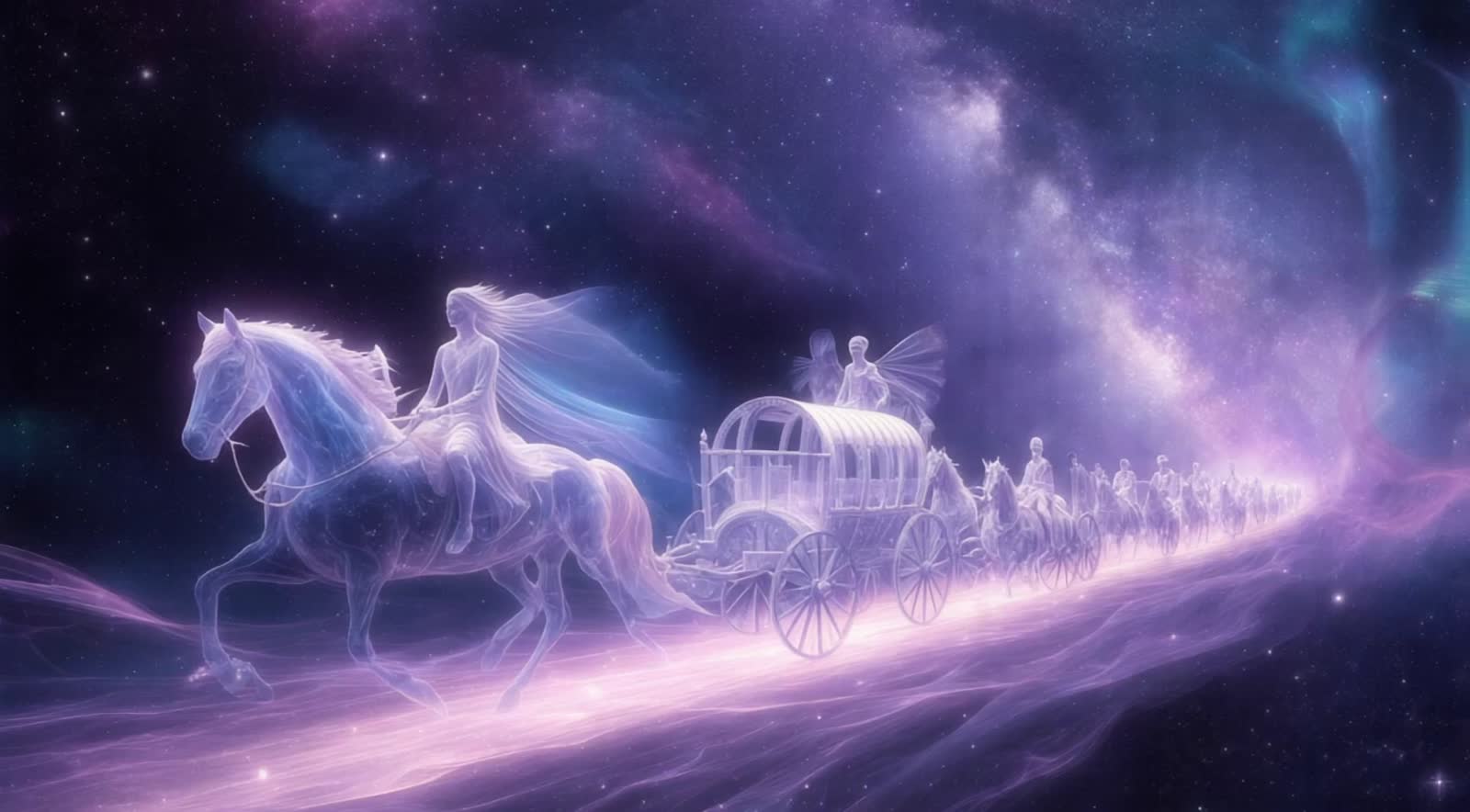 Heavenly Caravan ****In an infinite cosmic space, a celestial caravan moves along a glowing path of starlight. Ethereal ...