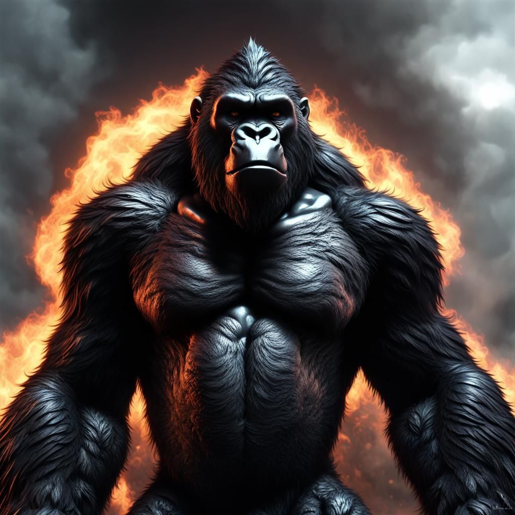 Dark Goth, Giant Full Body Dire Gorilla, Large Sparkling Pitch Black 