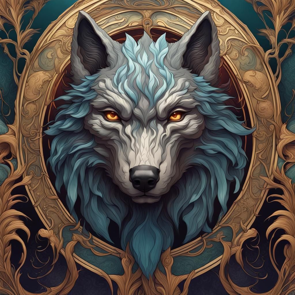 Art Nouveau Wolf Head - AI Generated Artwork - NightCafe Creator