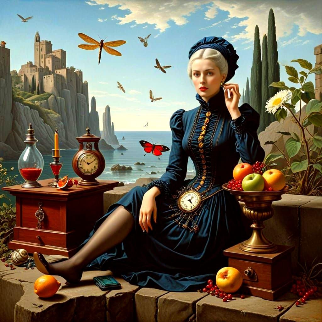 Vibrant Surrealistic Landscape with Whimsical Elements