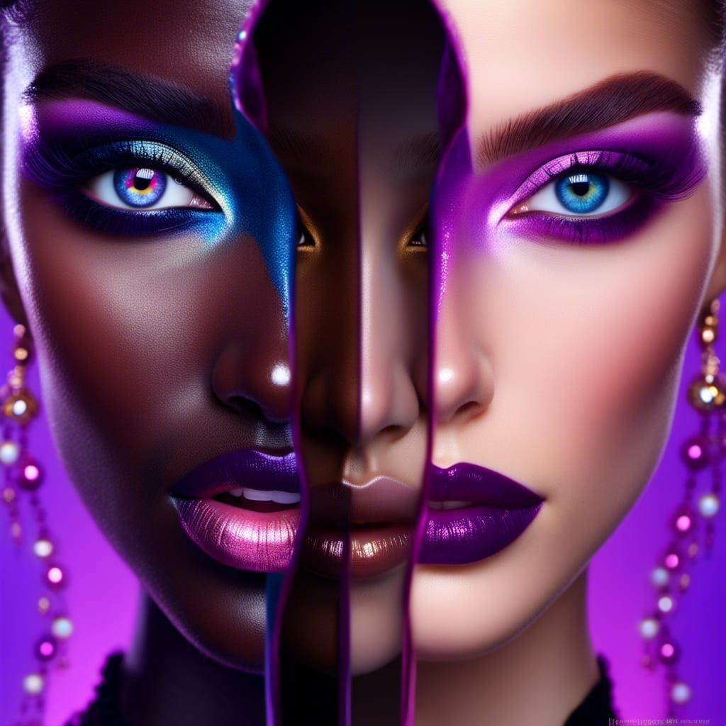 Heterochromia, <lora:SapphHeterochromiaXL:1.0> left blue eye and right purple eye, woman, witch, split image, split eye, beautiful, hyperrea...