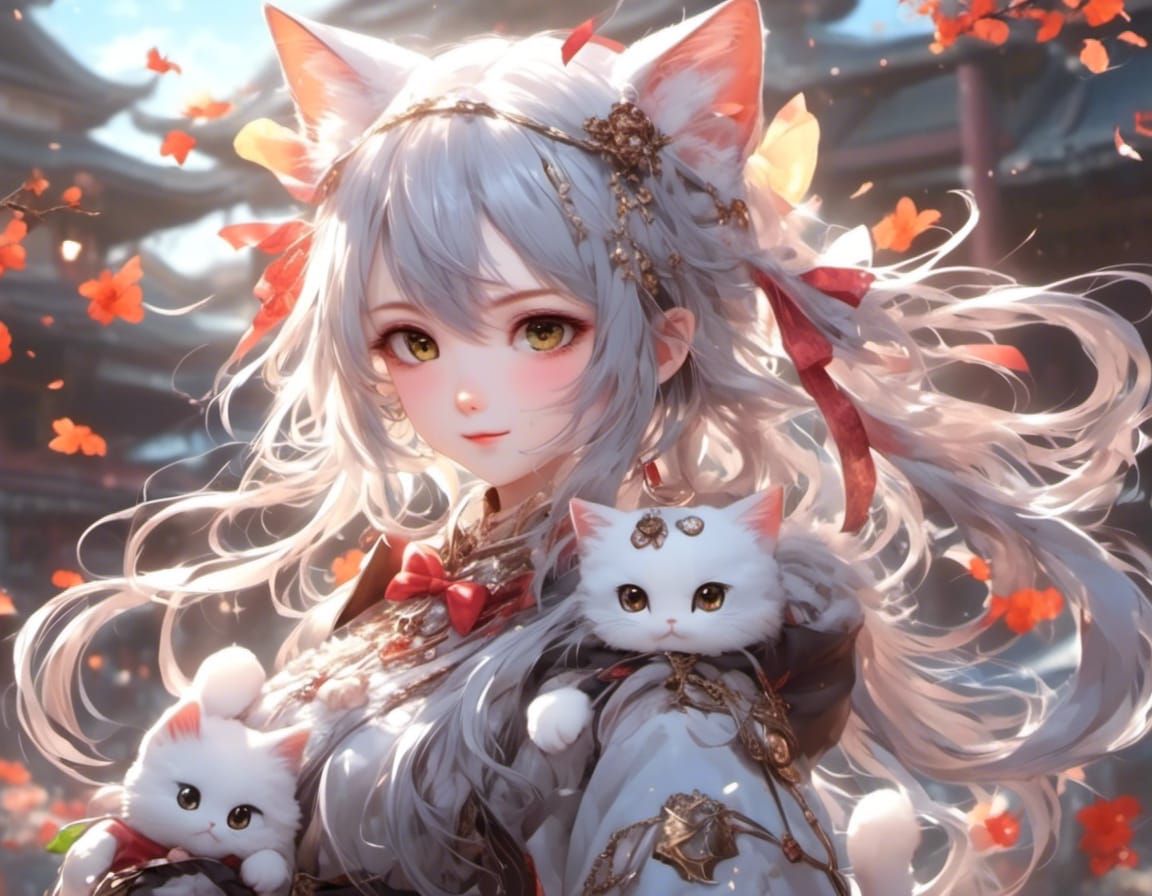 lora:TG_Epsilon:1.0> <lora:Fantasy Anime:1.0> a cute cat girl explaining  mochii kitty YouTube channel for gaming and entertainment - AI Generated  Artwork - NightCafe Creator