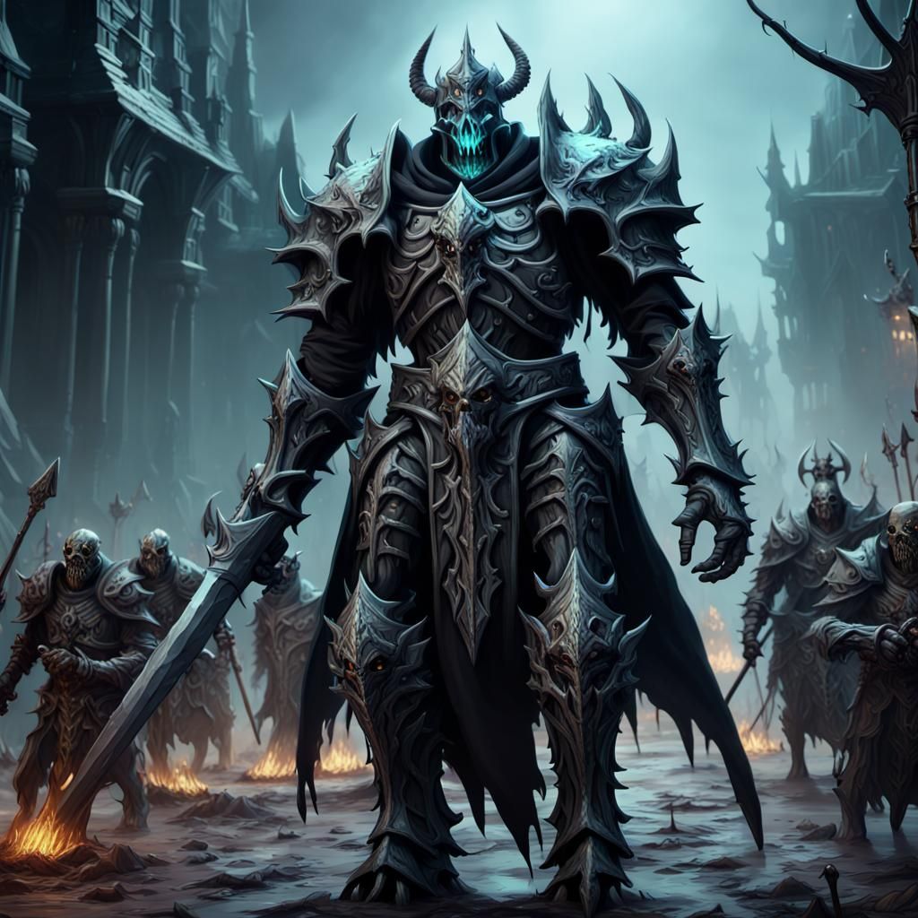 Lich Knight walks with undead army behind them - AI Generated Artwork ...