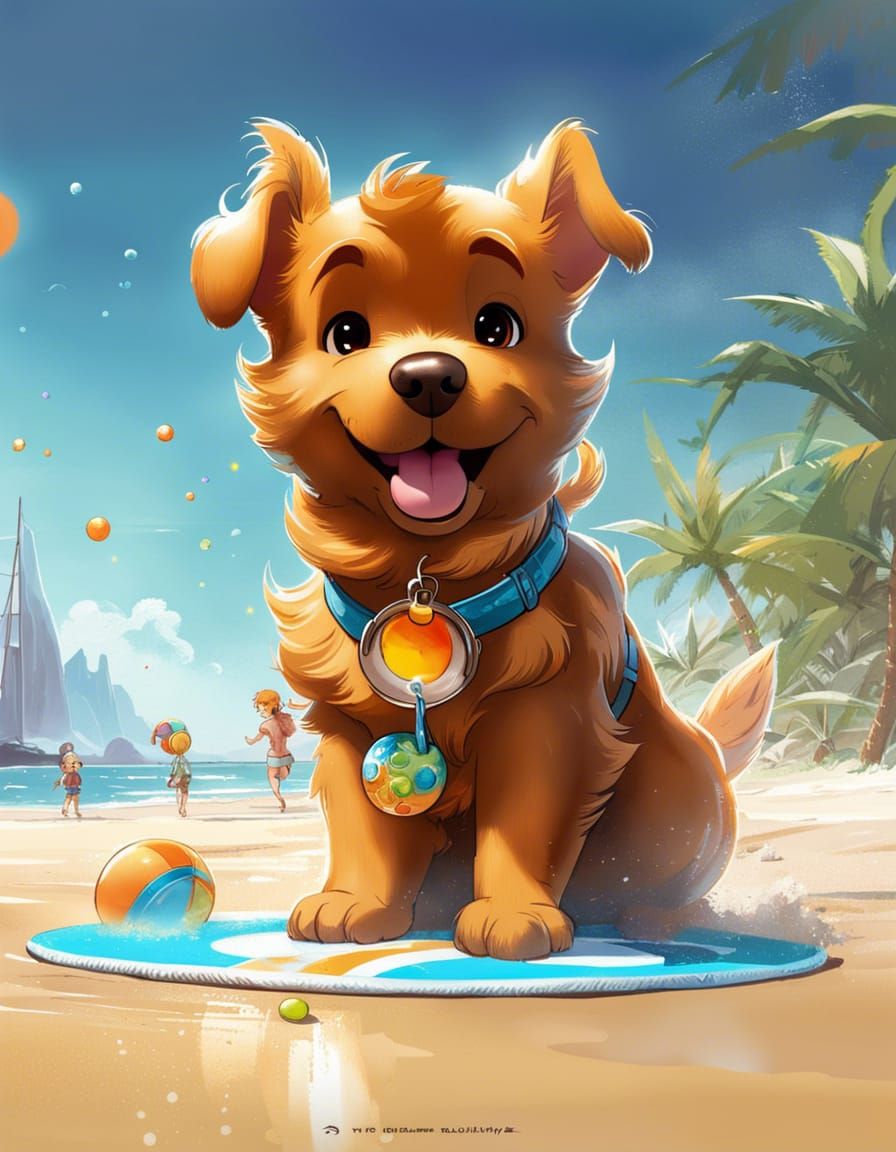 adorable cute fluffy baby chibi Scooby-Doo, playing frisbee ...