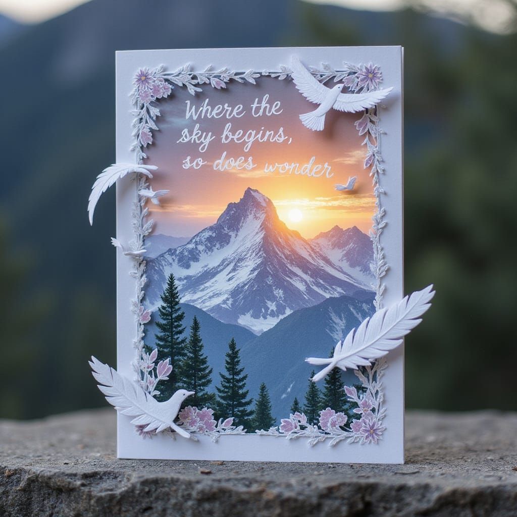 Postcard Scene: Mountain Landscape with Paper Cutouts