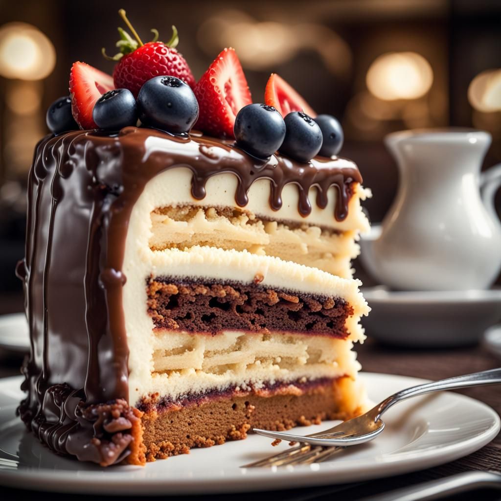A piece of cake, mouth-watering delicious looking soft, shar...