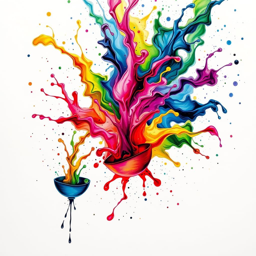 small bowls are filled with multi-colored ink, the ink rises...