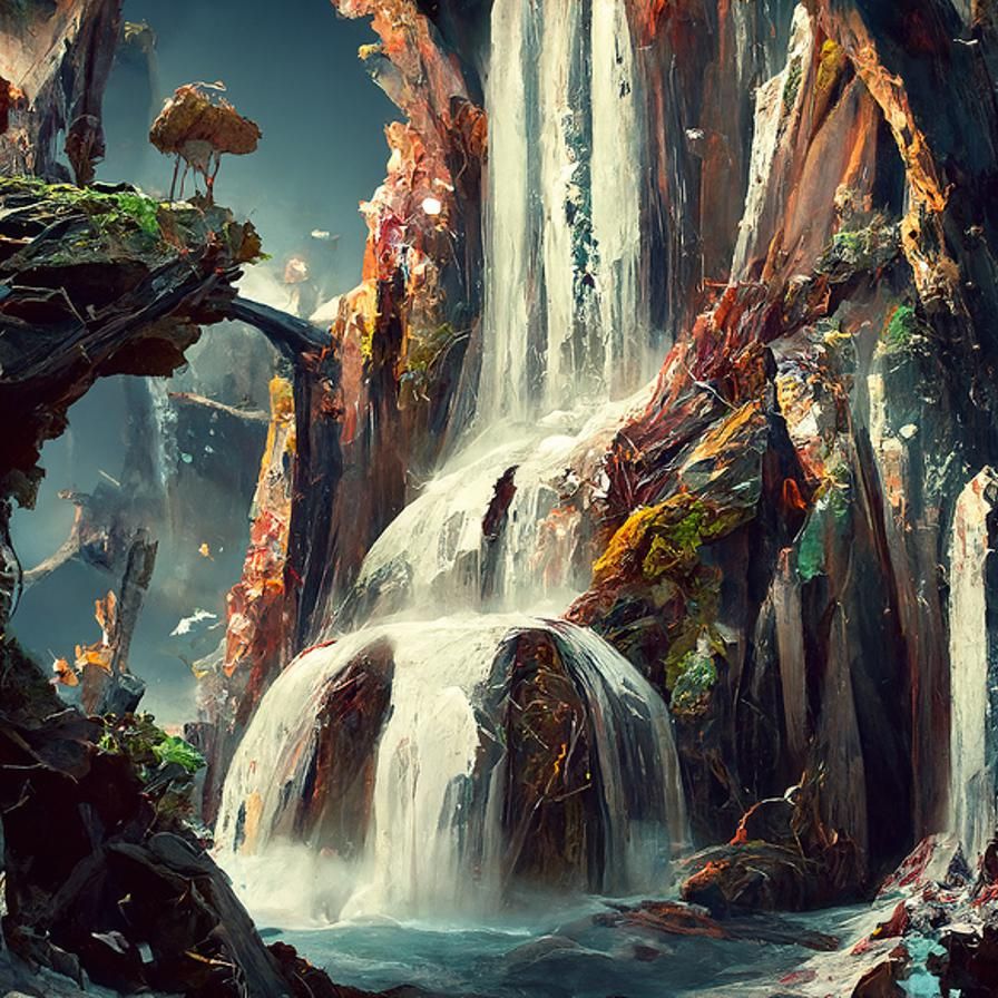 Alien Waterfall in Secret Forest: Hyperrealistic Digital Art