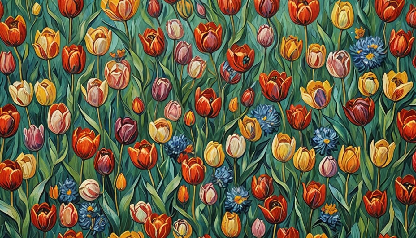 Tulips in the style of Van Gogh, by Claude Monet. Heavy impasto art ...