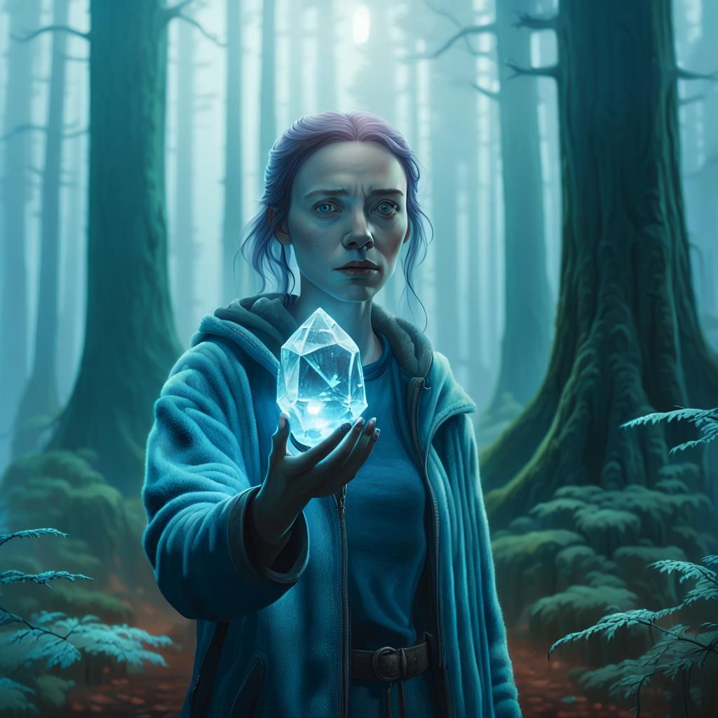 Mystical Forest: Woman with Glowing Crystal