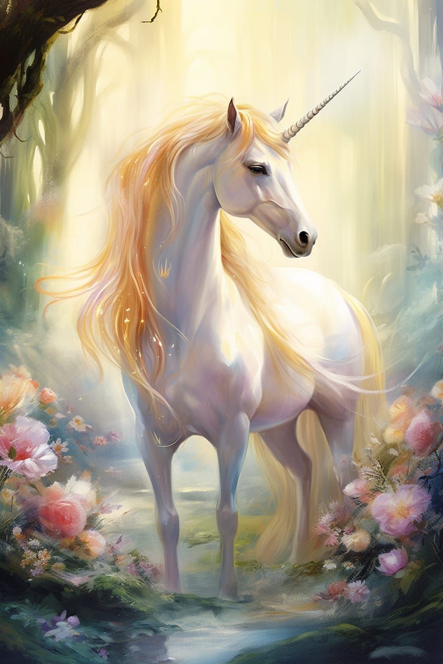 Unicorn in magic wood