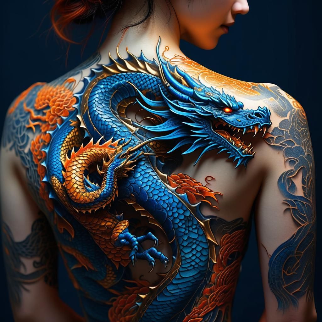 Girl with dragon tattoo   by @BelgiumJumpAI
