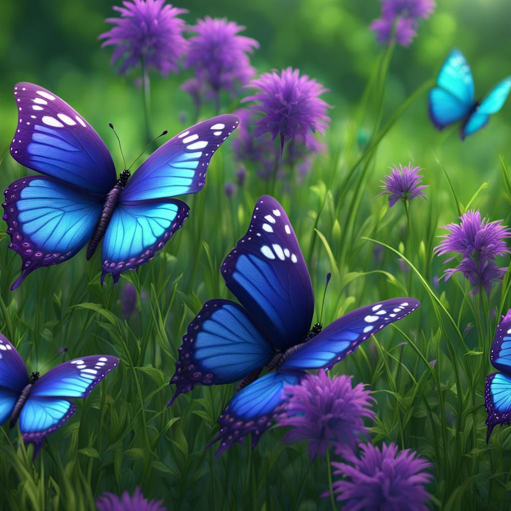 Beautiful blue and purple butterfly in sunny background with...
