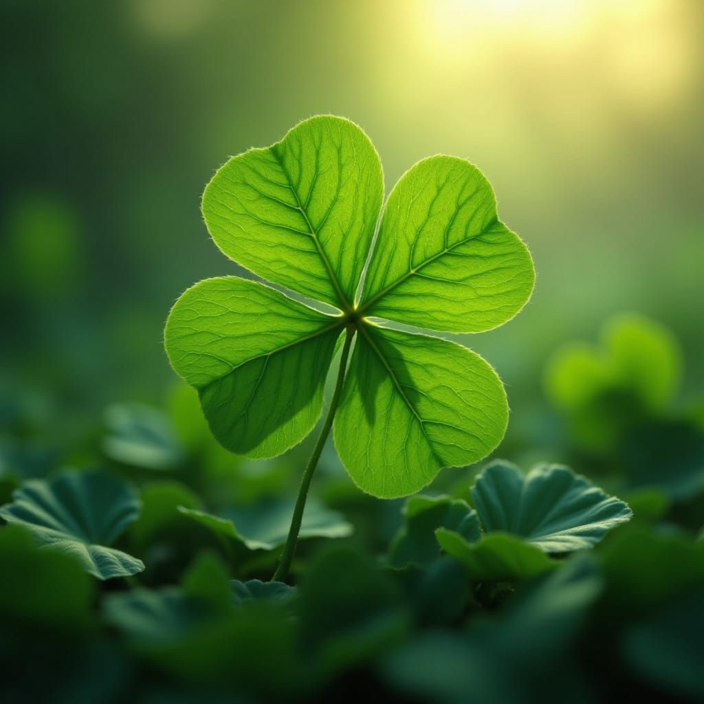 Macro Four-Leaf Clover in Morning Light