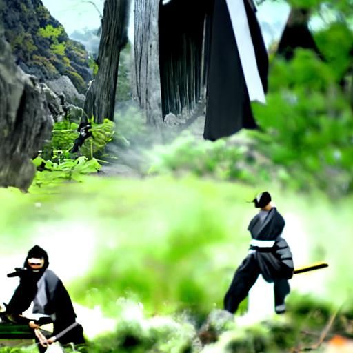 Traditional Japanese ninjas fighting