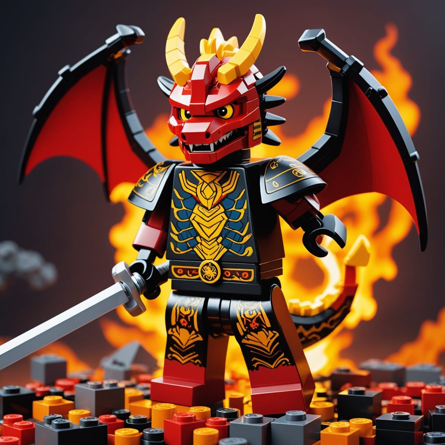 Lego Video game character - fighting dragon