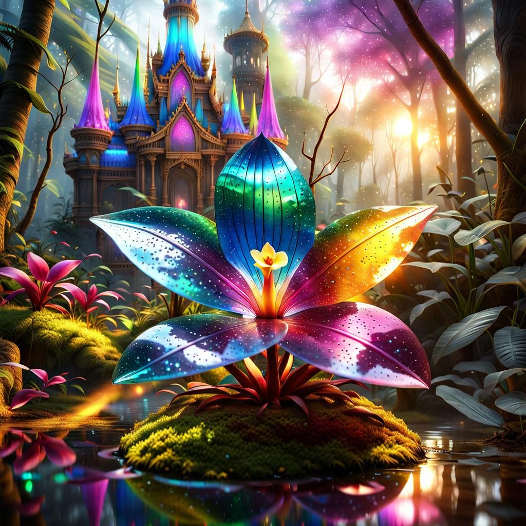 orchid in front of crystal rainbow fairies palace  by @Koenraad
