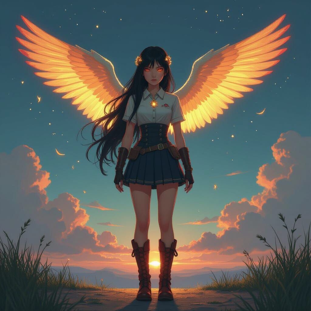 Winged Angel in Futuristic Detailed Style