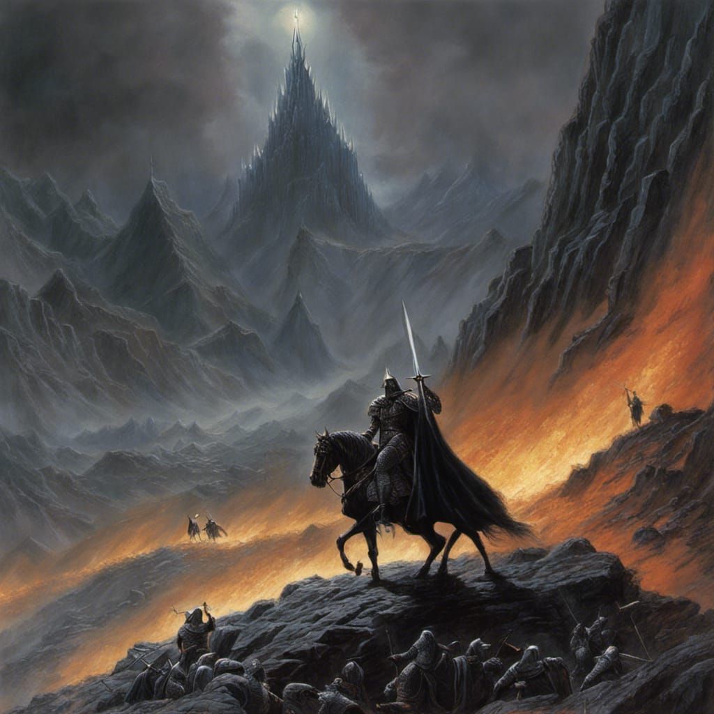 The battle of Fingolfin and Morgoth, style of Ted Nasmith, contrasting ...