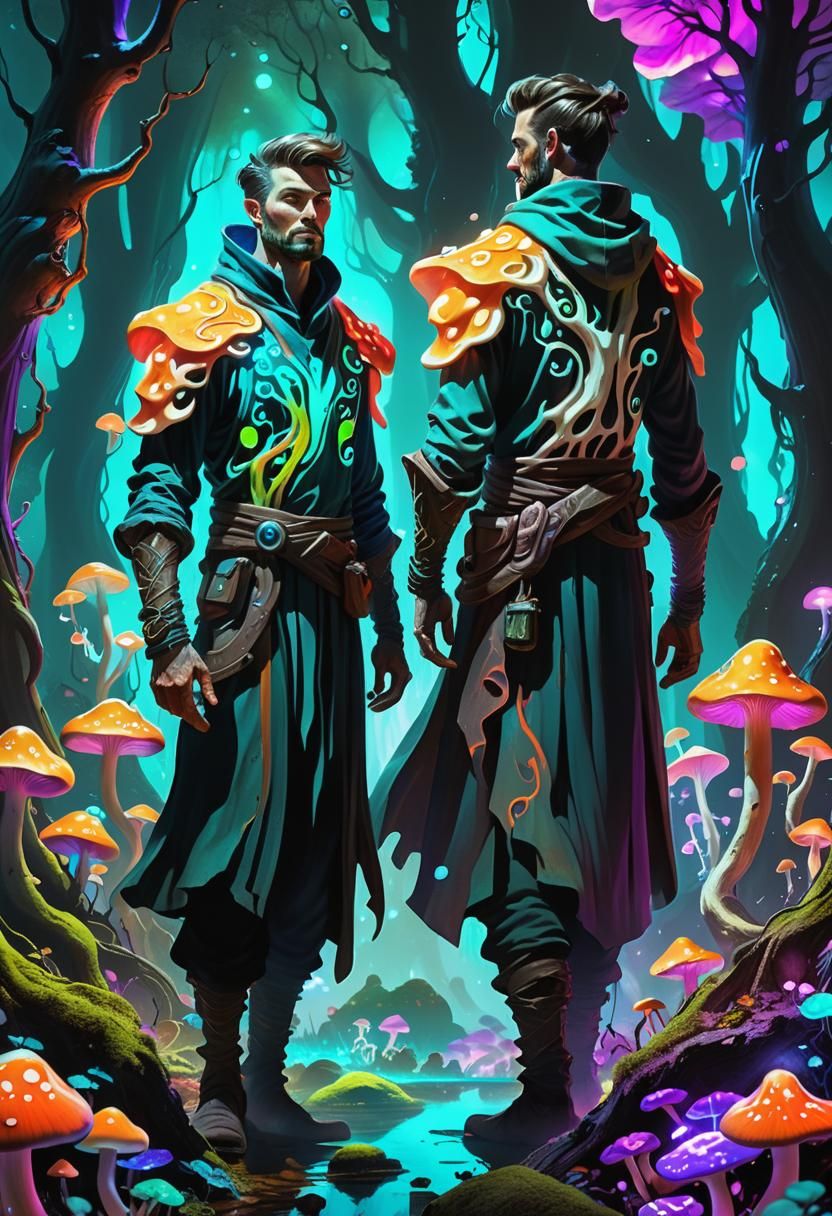 Vibrant concept art. Medium shot. Handsome young dangerous c...