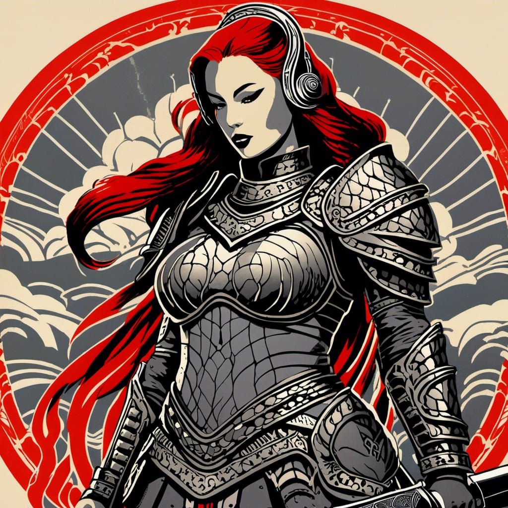 A captivating comicbook featuring a mysterious natural overweight <curvy:1.5>  female warrior silhouette. The warrior is engulfed in flames....