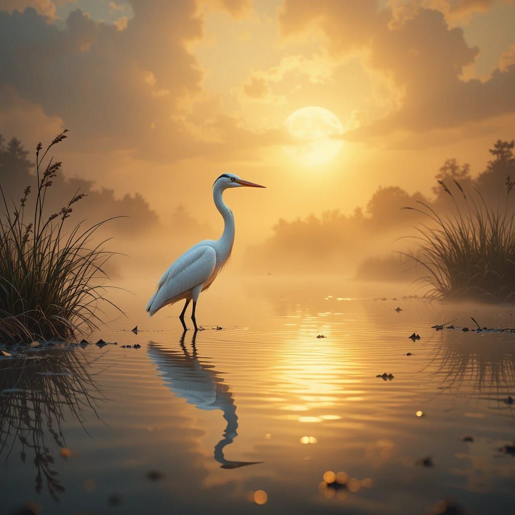 White Heron on Sunset II