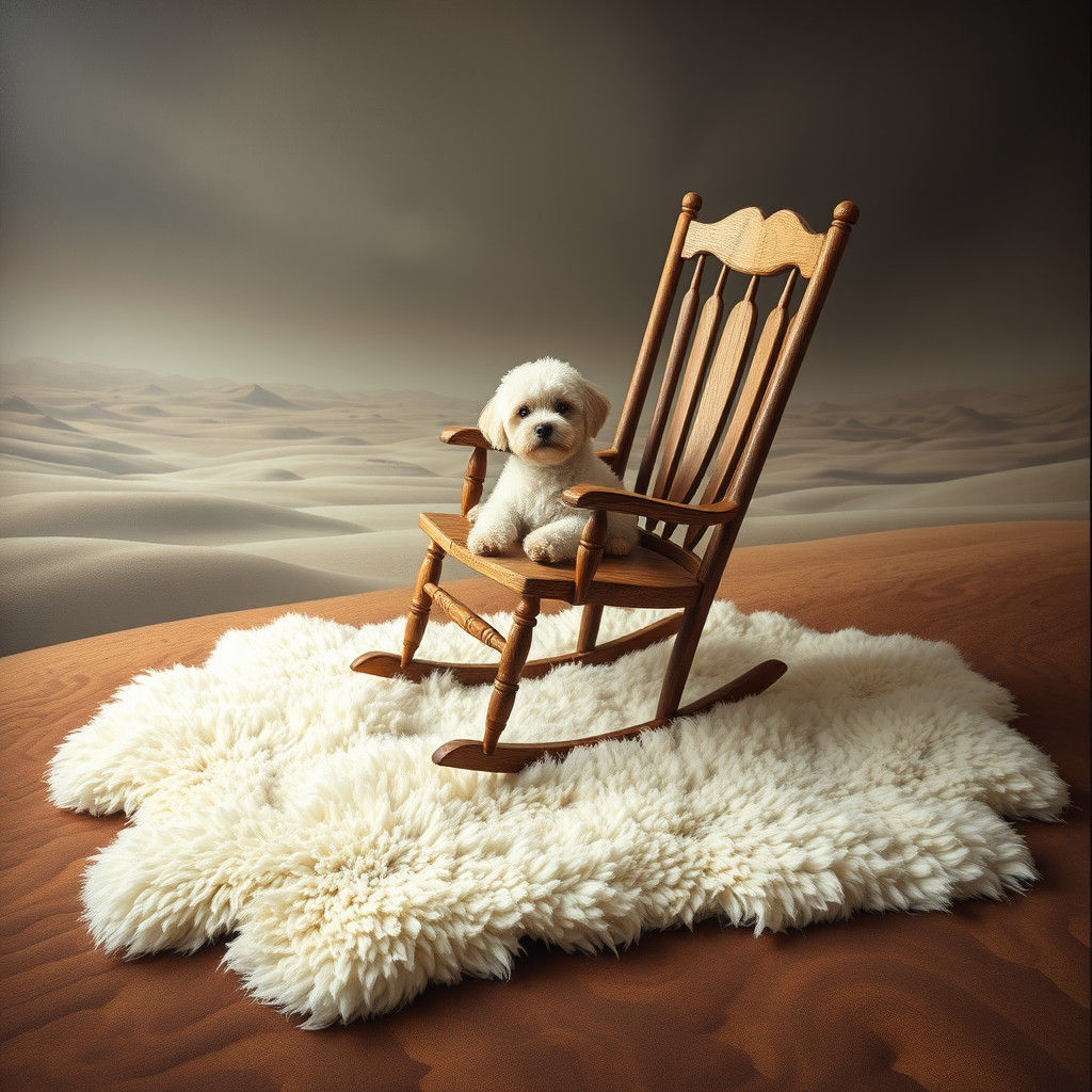 Bichon Frise Lounging in Surreal Landscape