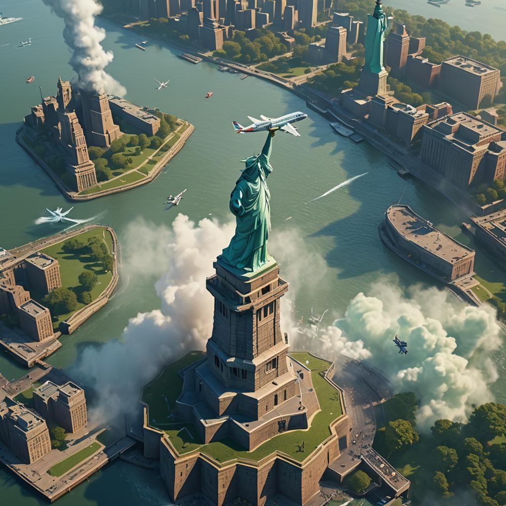 Plane Crash at the Statue of Liberty: Surreal Concept Art
