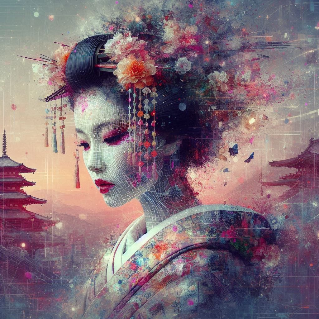 double exposure beautiful fantasy DALL-E 3 portrait landscape..