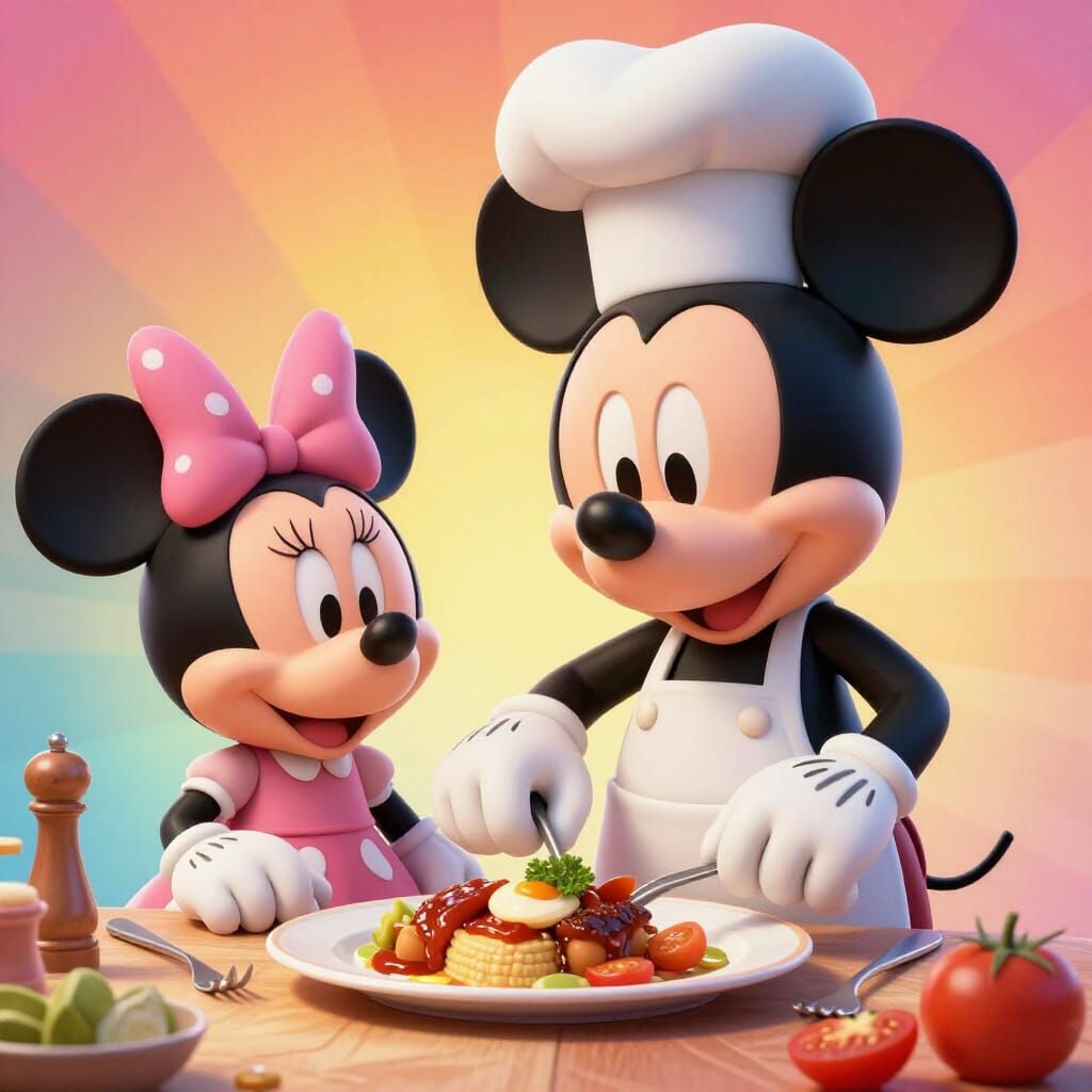 Mickey Mouse Cooks for Minnie in Pixar Style