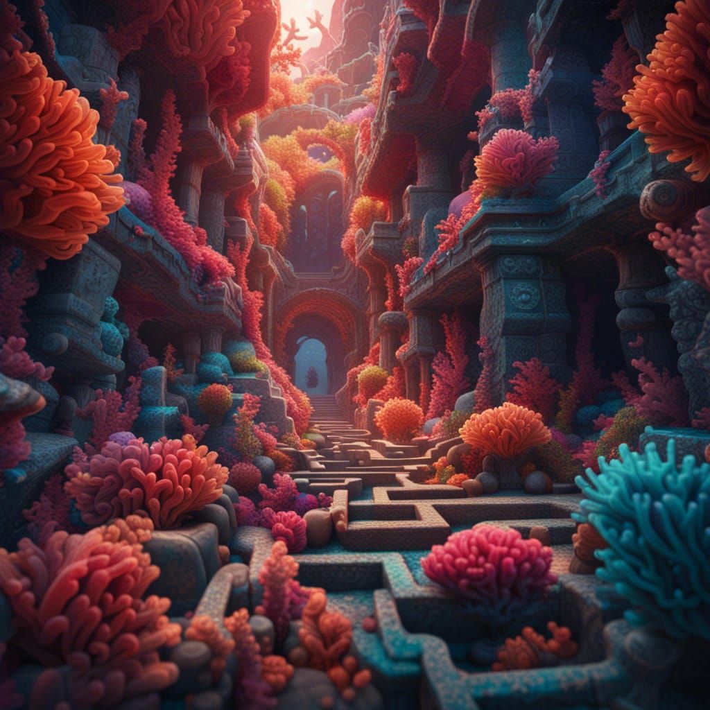 A maze of colourful coral   by @Dorian
