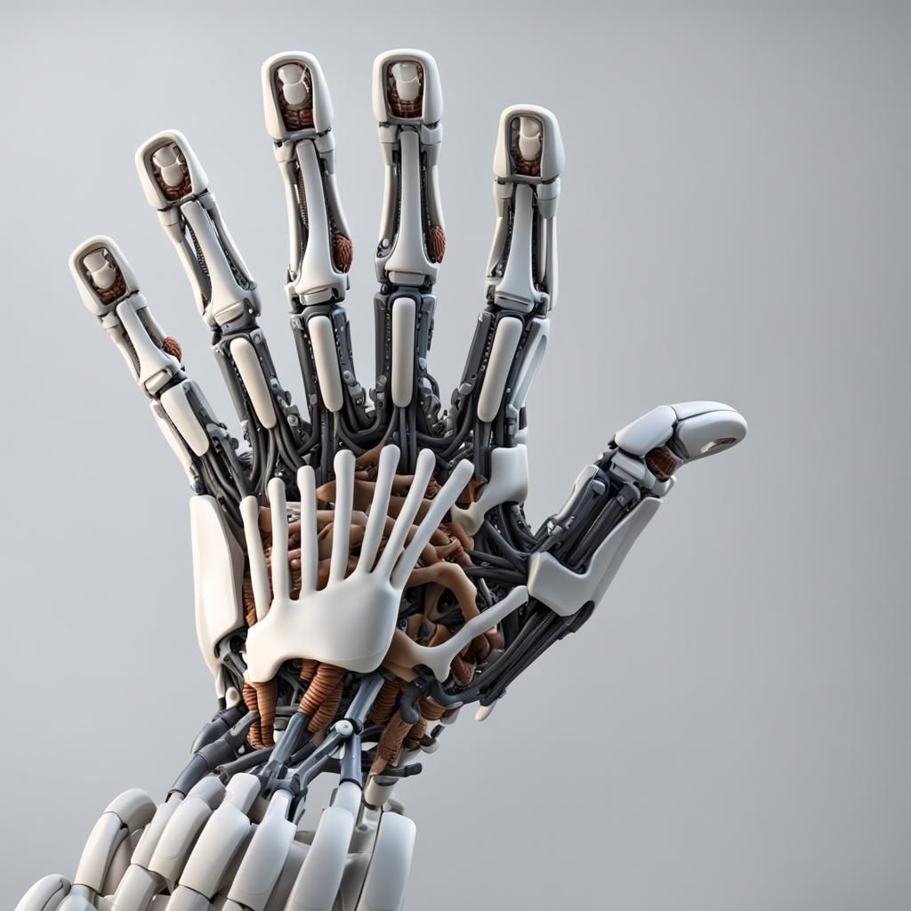 Hyper realistic robotic human hand which contains contains a...
