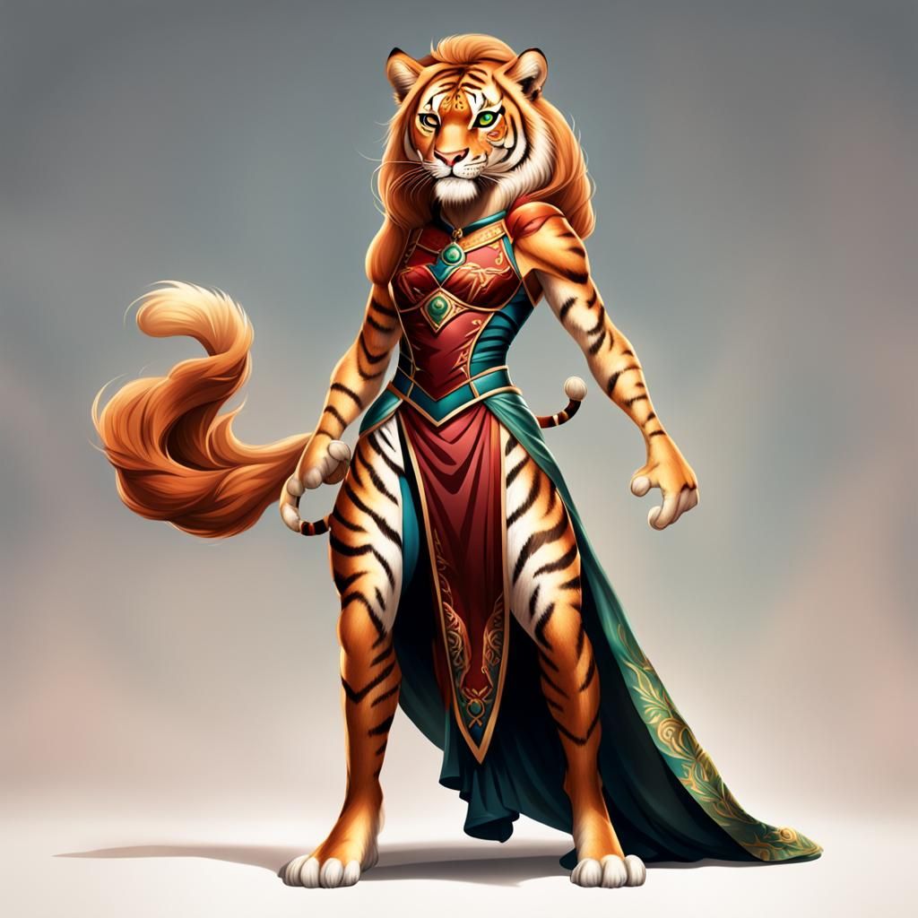 Anthropomoprhobic tigress-lioness human hybrid with reddish ...